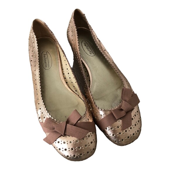 Talbots Rose Gold Pink Metallic Perforated Leather Ballet Flats with Bow Size 7B - Picture 7 of 9
